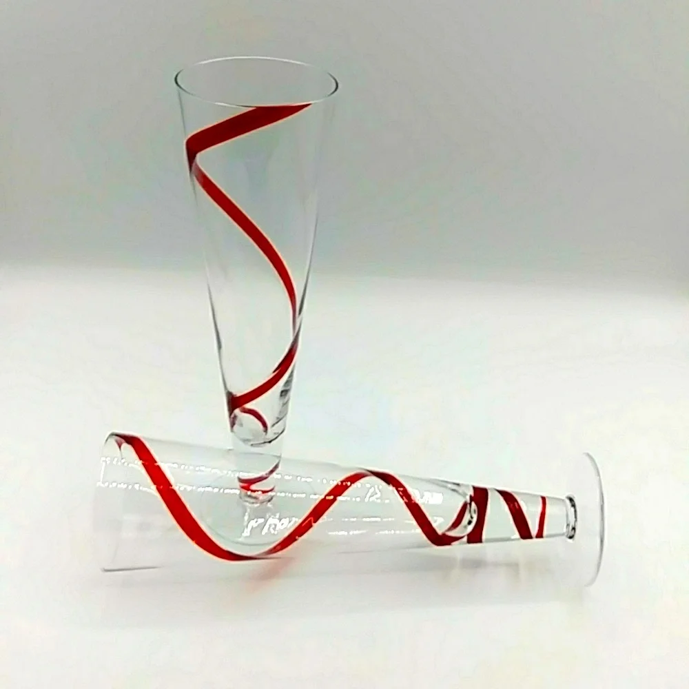Copy- 2 Pier 1 Pilsner Red Swirline Tall Glasses